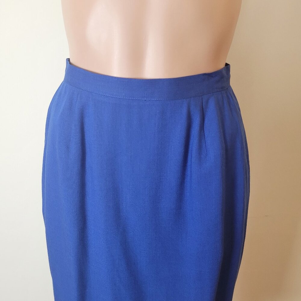 Vintage pencil Skirt Women's XS 24" bright blue 60s office Pinup academia cotton - Picture 8 of 16